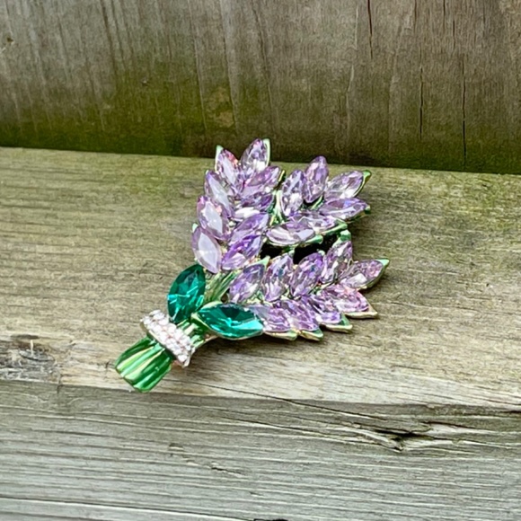 Lavender Brooch Lavender Pin Rhinestone Lavender Brooch - Picture 4 of 4